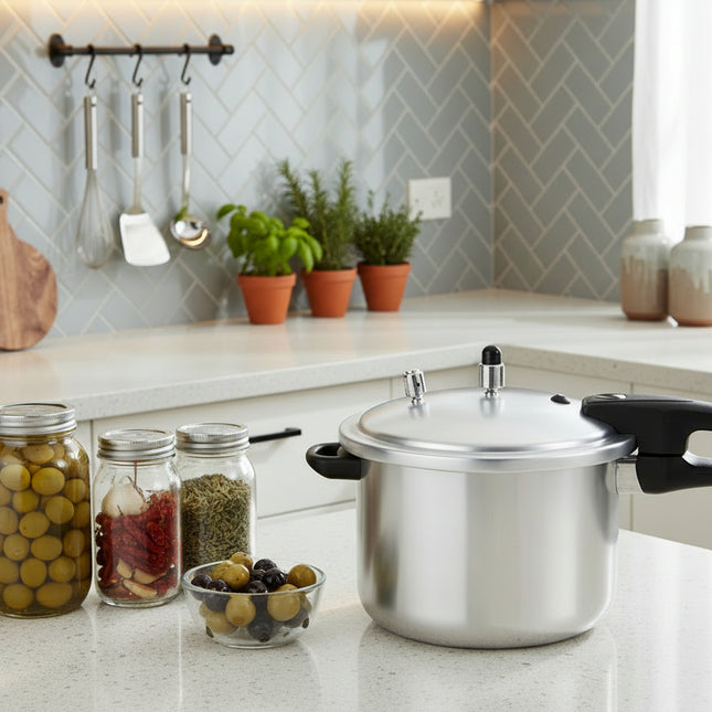 Stainless steel pressure cooker on a kitchen by cooknex  silver steel pressure cooker at best price