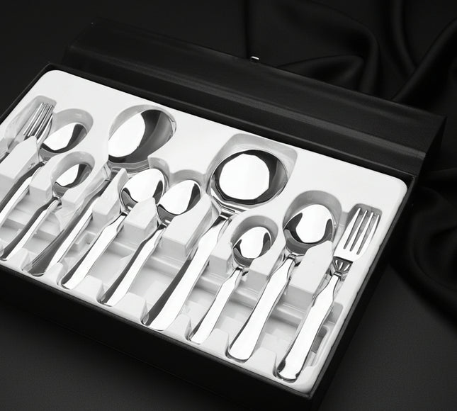 stainless steel 28 pcs cutlery set , table spoon, table fork, baby spoon, tea spoon , best for gifting file by cooknex cookware