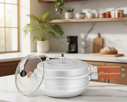National Karahi Pressure Cooker With Glass Lid 3 In 1 By Cooknex - best pressure cooker in Pakistan from best cookware brand - cooknex.pk