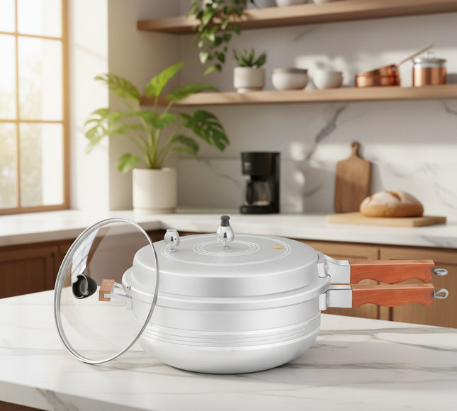 National Karahi Pressure Cooker With Glass Lid 3 In 1 By Cooknex - best pressure cooker in Pakistan from best cookware brand - cooknex.pk