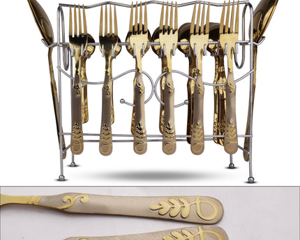 Stainless Steel PVD Coated 28 Pcs Cutlery Set With Stand - SV