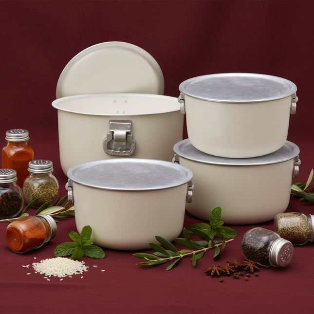 Aluminum Dull Finish 4 Pcs Cooking Pot Set - 37/40 With Handle