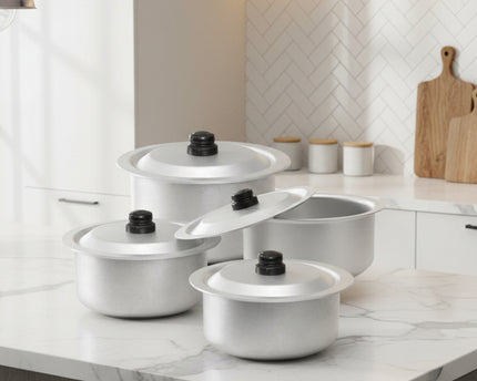 4 pcs anodized cookware / dull finish silvano cooking pot with lid - cooknex