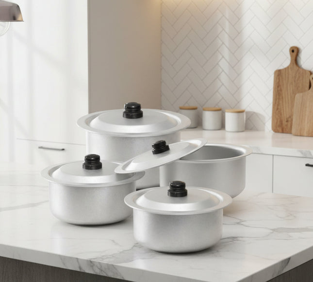 4 pcs anodized cookware / dull finish silvano cooking pot with lid - cooknex