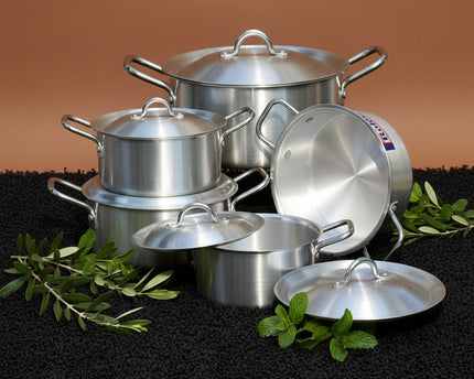Aluminum Cooking Pot Set Casserole Set 5 Pcs With Lid - 18-26 Heavy Weight