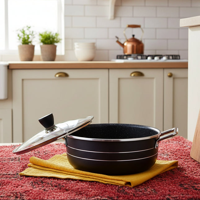 SR Nonstick Marble Coating Gift Set Chrome Handle 18 Pcs By Cooknex - Black