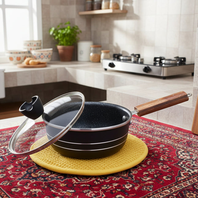 SR Nonstick Marble Coating Gift Set Chrome Handle 18 Pcs By Cooknex - Black