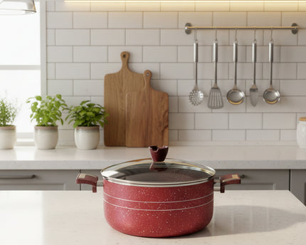 nonstick cookware / marble coating casseerole cooking pot with glass lid maroon color by cooknex