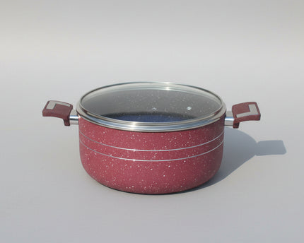 nonstick cookware / marble coating casseerole cooking pot with glass lid maroon color by cooknex