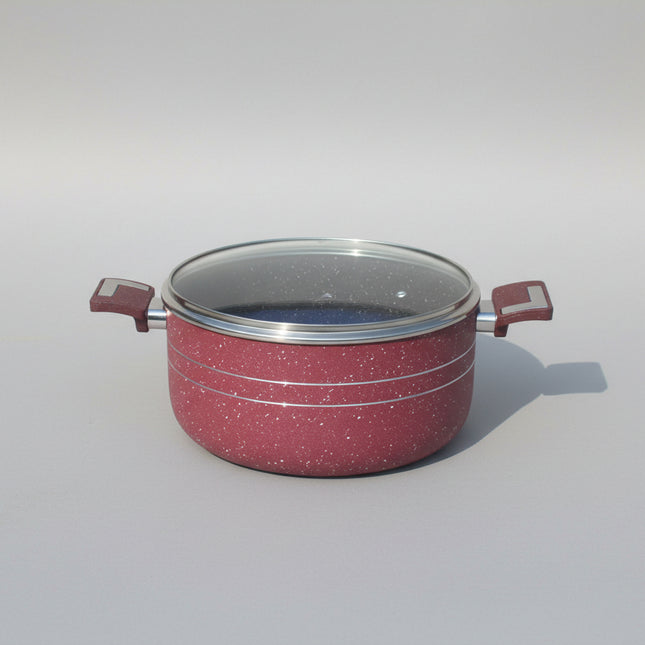 nonstick cookware / marble coating casseerole cooking pot with glass lid maroon color by cooknex