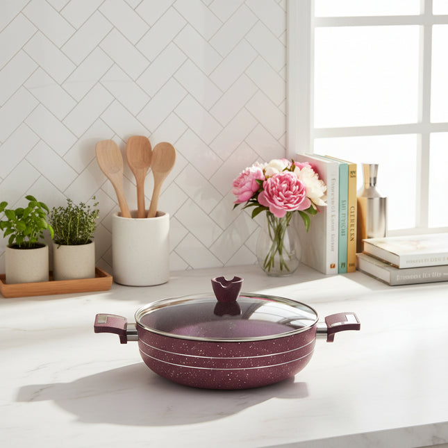 nonstick marble coating wok / karahi with glass lid at best price from best cookware brand in Pakistan - cooknex