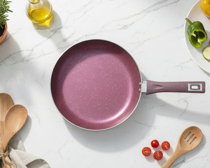 nonstick frying pan maroon color marble coating with stylish handle at best price in Pakistan-cooknex