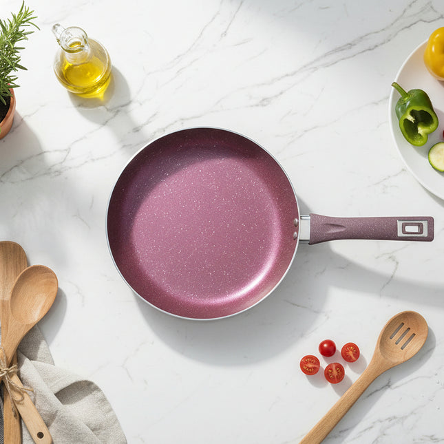 nonstick frying pan maroon color marble coating with stylish handle at best price in Pakistan-cooknex