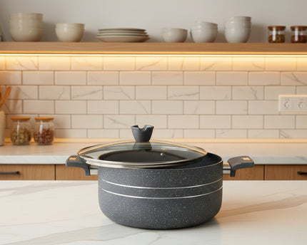 nonstick casserole  marble coating cooking pan with glass lid - cooknex.pk