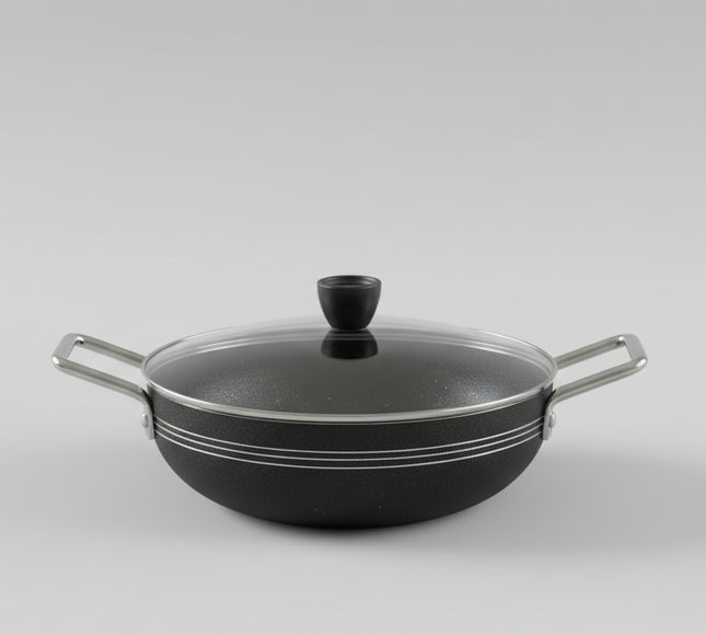 nonstick wok / karahi cooking pan with glass lid at low price from cooknex cookware