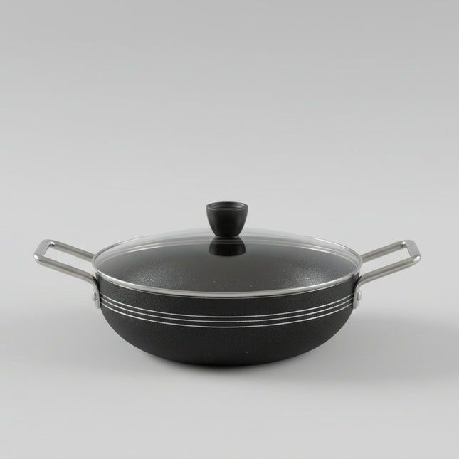 nonstick wok / karahi cooking pan with glass lid at low price from cooknex cookware