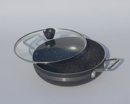 nonstick karahi / wok with glass lid premium quality marble coating with chrome handleby cooknex
