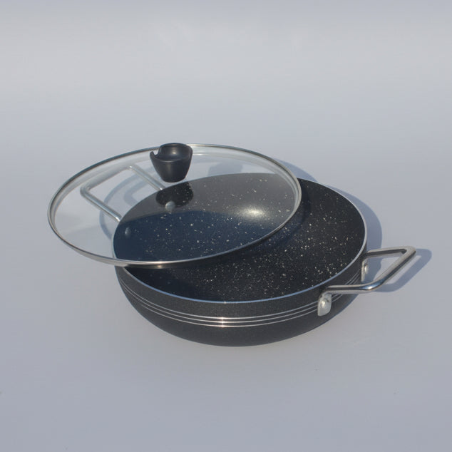 nonstick karahi / wok with glass lid premium quality marble coating with chrome handleby cooknex
