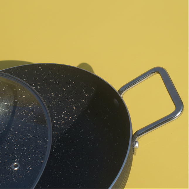 nonstick karahi / wok with glass lid premium quality marble coating with chrome handleby cooknex