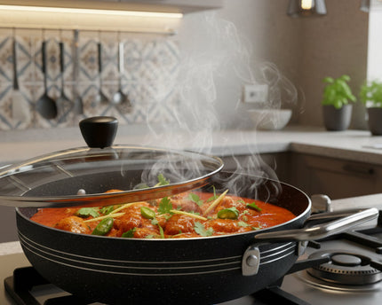 nonstick marble coated wok / karahi with glass lid at best price in pakistan from best cookware brand-cooknex.pk