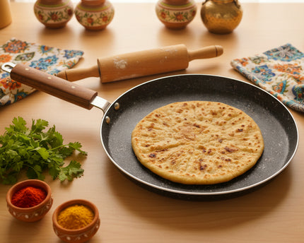 Nonstick Marble Coating Pizza Pan / Hot Plate 30 cm Wooden Handle By Cooknex