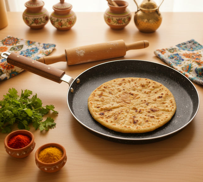 Nonstick Marble Coating Pizza Pan / Hot Plate 30 cm Wooden Handle By Cooknex