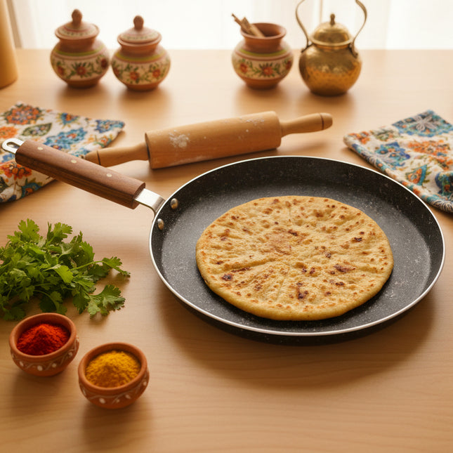 Nonstick Marble Coating Pizza Pan / Hot Plate 30 cm Wooden Handle By Cooknex