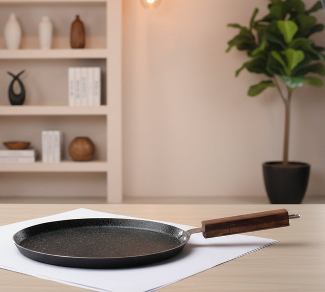 Nonstick Marble Coating Pizza Pan / Hot Plate 30 cm Wooden Handle By Cooknex