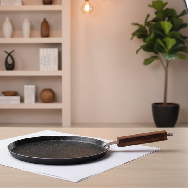 Nonstick Marble Coating Pizza Pan / Hot Plate 30 cm Wooden Handle By Cooknex