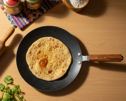 Nonstick Marble Coating Tawa / Paratha Pan 33 cm Wooden Handle By Cooknex