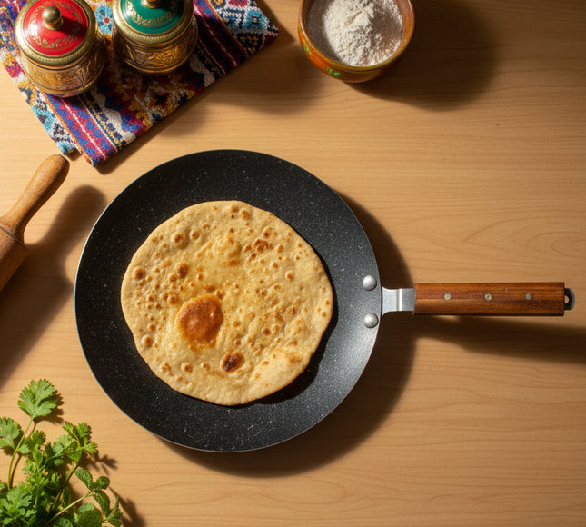 Nonstick Marble Coating Tawa / Paratha Pan 33 cm Wooden Handle By Cooknex
