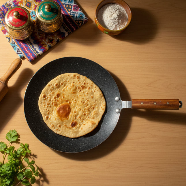Nonstick Marble Coating Tawa / Paratha Pan 35 cm Wooden Handle By Cooknex