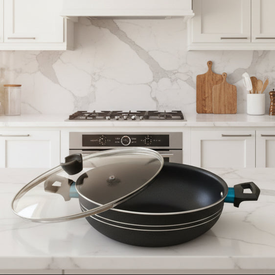 best quality nonstick wok / karahi with glass lid groosed nonstick cookware at best price from cooknex