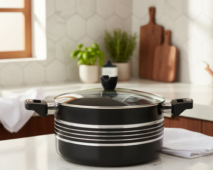best non stick cookware / casserole with glass lid and stylish handles. Cooking pot with glass lid at sale price from best cookware brand in Pakistan-cooknex