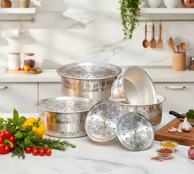 biryani pot with hammered design - best quality mathar casserole set with lid - cooknex