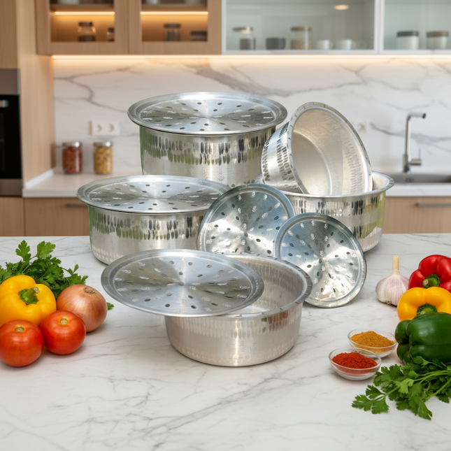 ALuminum cooking pot mathar set 5 pcs casserole set with lid heavy weight and guage at best price in Pakistan - cooknex.pk