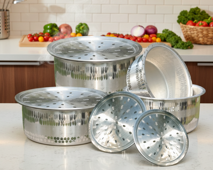 4 Pcs Mathar Naqshi Aluminum Cooking Pot Set - Casserole Set 29-32 Heavy Weight