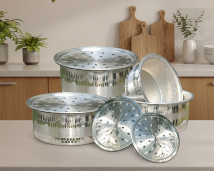 4 Pcs Mathar Naqshi Aluminum Cooking Pot Set - Casserole Set 29-32 Heavy Weight