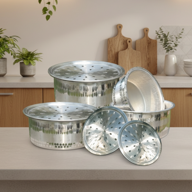 4 Pcs Mathar Naqshi Aluminum Cooking Pot Set - Casserole Set 29-32 Heavy Weight