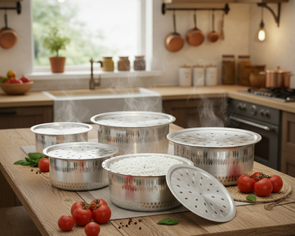 Mathar Naqshi Aluminum Cooking Pot Set - Casserole Set 14-18 Lightweight