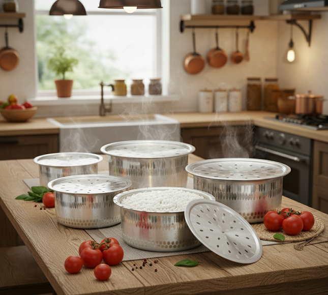 Mathar Naqshi Aluminum Cooking Pot Set - Casserole Set 14-18 Lightweight