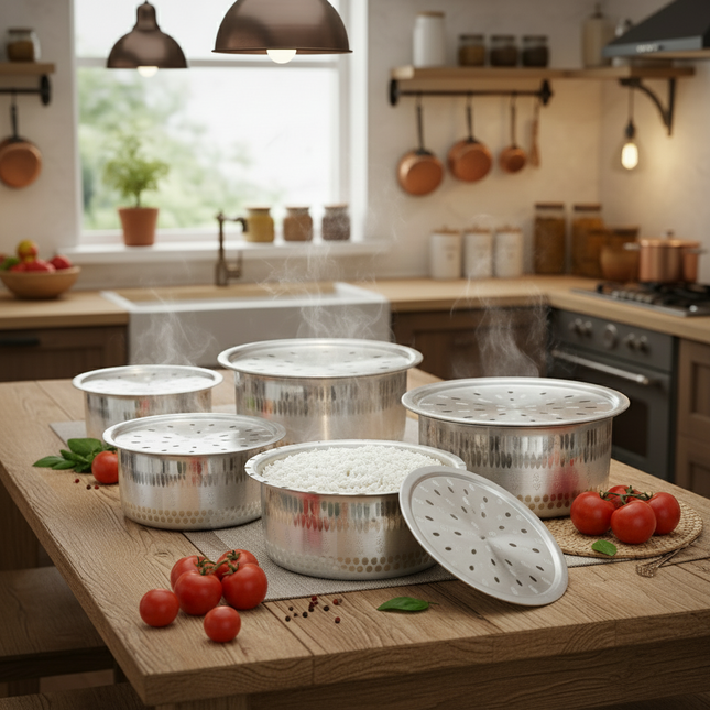 Mathar Naqshi Aluminum Cooking Pot Set - Casserole Set 14-18 Heavy Weight