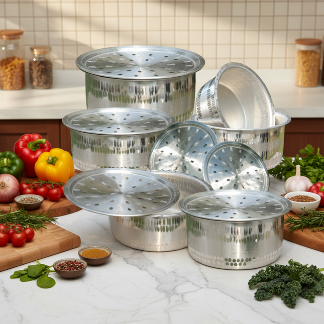 Mathar Naqshi Aluminum Cooking Pot Set - Casserole Set 19-24 Lightweight