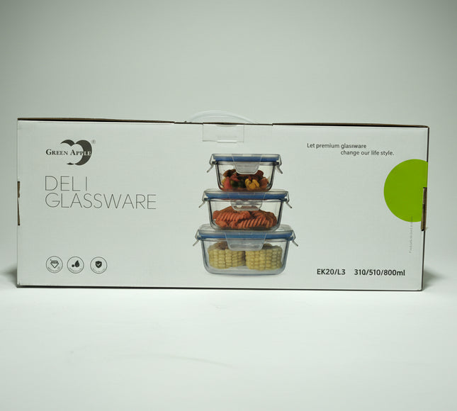 3 Pcs Food Container Multipurpose Storage Container - Square Shape made with glass and plastic lids at best brand Cooknex