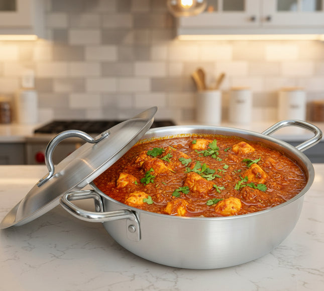 silver steel cookware- metal finish wok / karahi premium quality with chrome handle at low price in Pakistan by cooknex