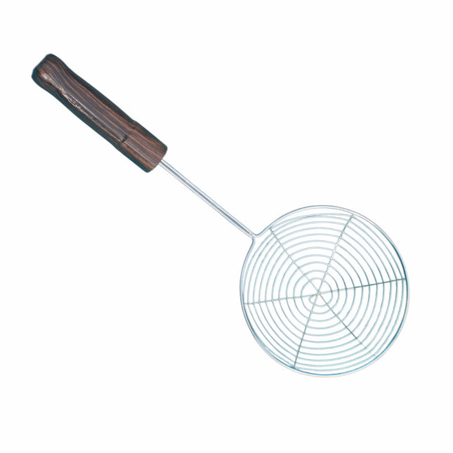 frying strainer with wooden handle, best for frying fries, pakoras, samosas, vegetables and more 