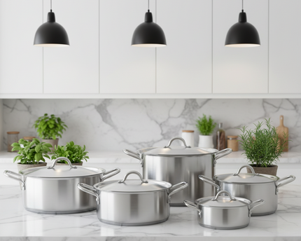 Aluminum Cooking Pot Set Casserole Set 5 Pcs With Lid - 18-26 Heavy Weight