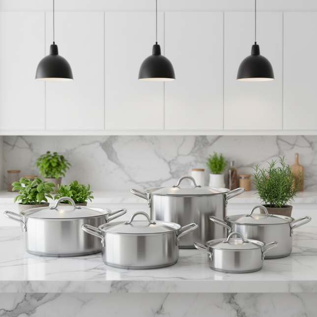 Aluminum Cooking Pot Set Casserole Set 5 Pcs With Lid - 18-26 Light Weight