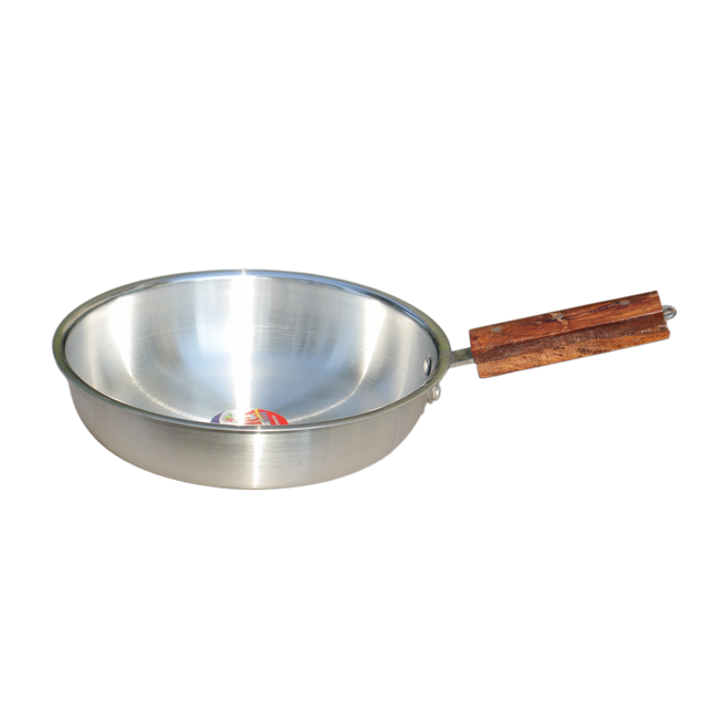 Aluminum Frying Pan With Wooden Strong Grip Handle - 22 cm Heavy Weight