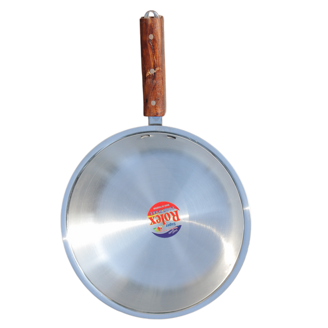 Aluminum Frying Pan With Wooden Strong Grip Handle - 22 cm Heavy Weight